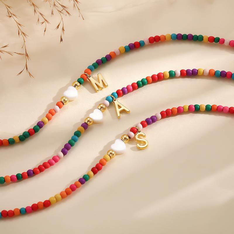 Colorful Pearl Heart Initial Anklet