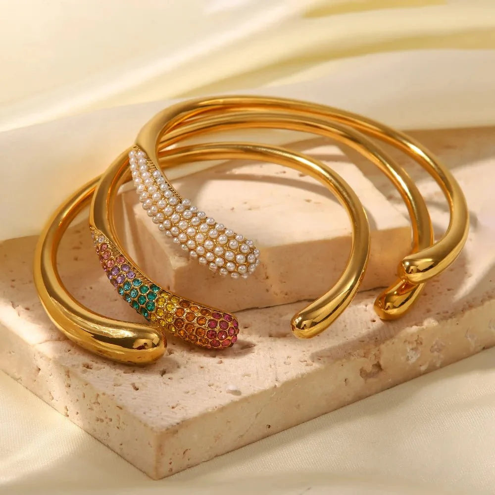 Accented Classy Bangle Cuff Bracelets