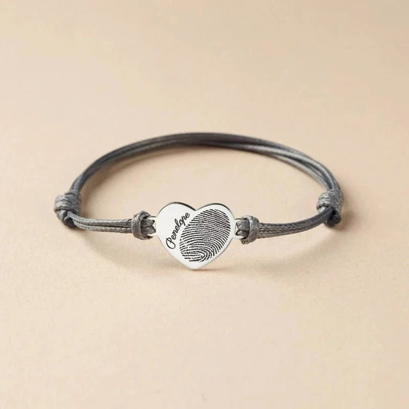 Adjustable Heart Custom Name & Fingerprint Rope Bracelet