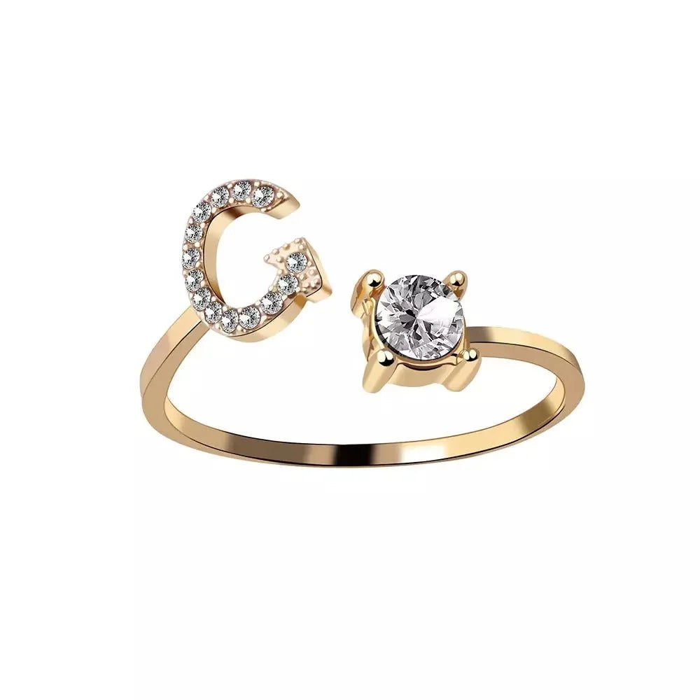 Adjustable Dainty Diamond Letter Initial Ring