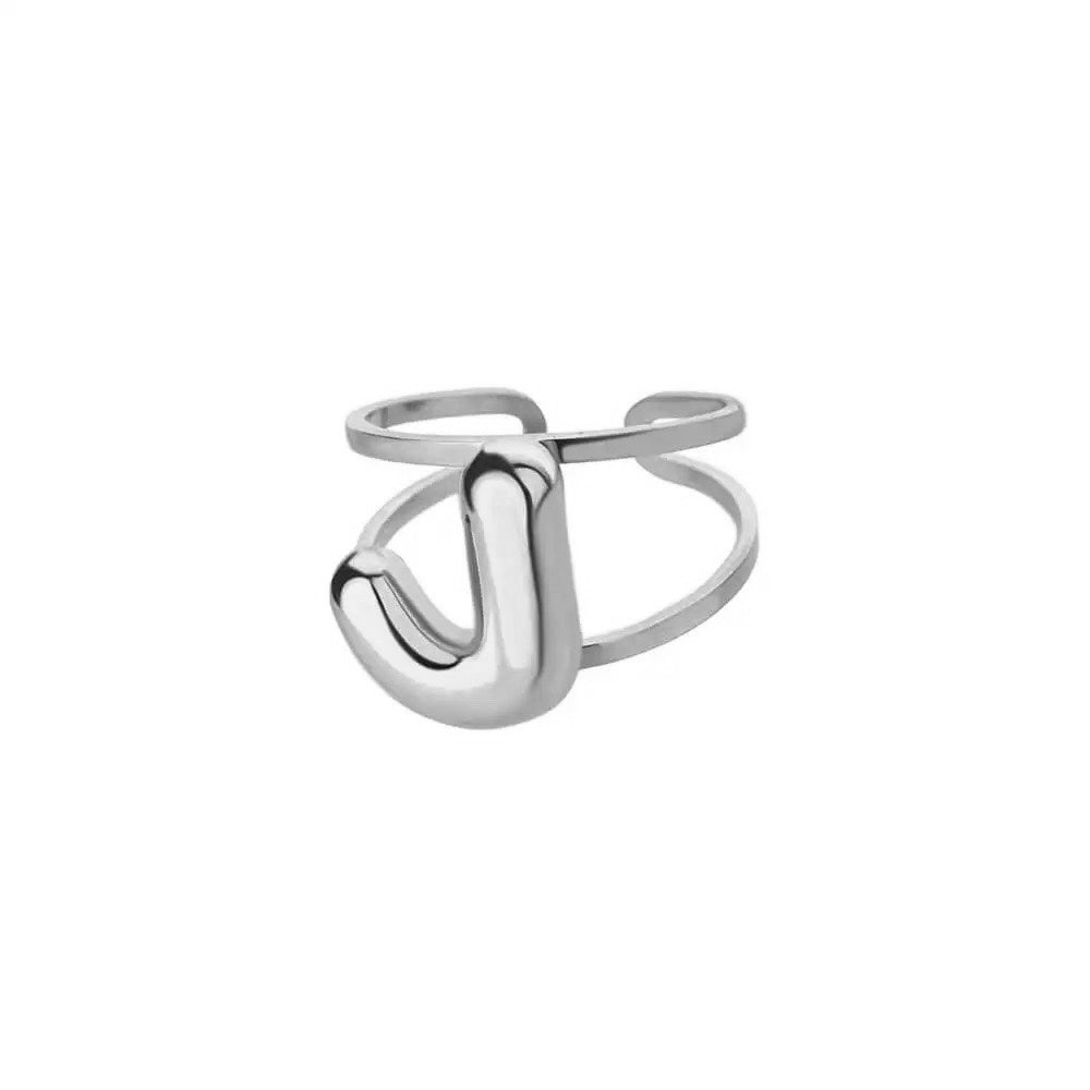 Adjustable Open Band Bubble Letter Initial Ring