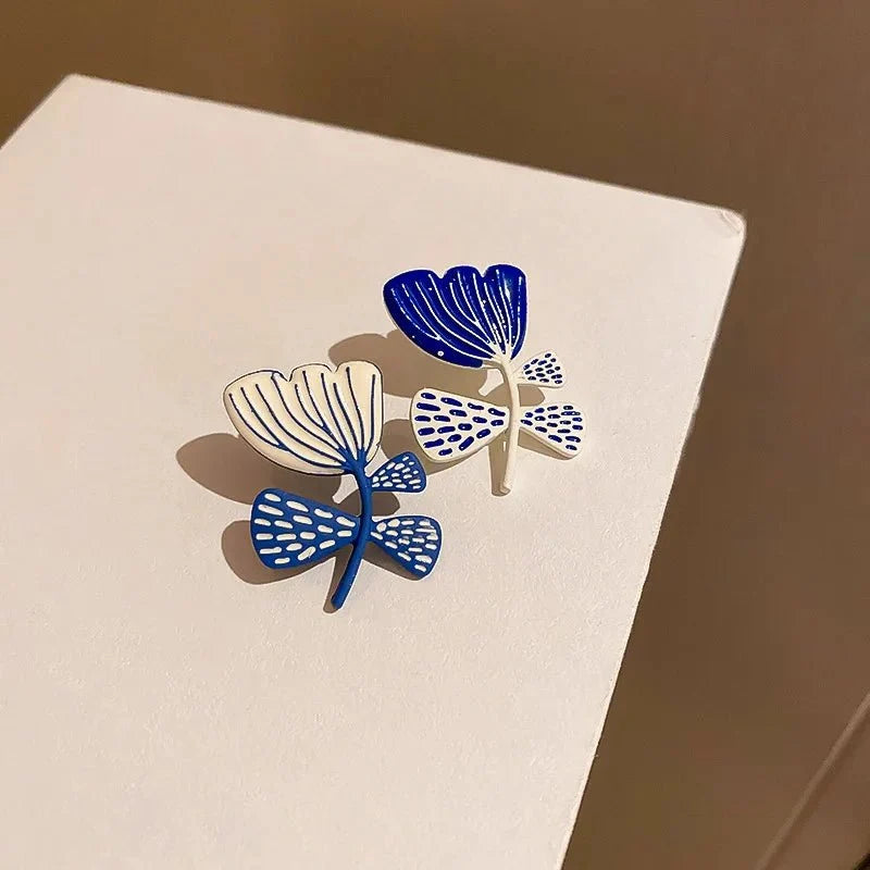 Artistic Blue & White Floral Earrings