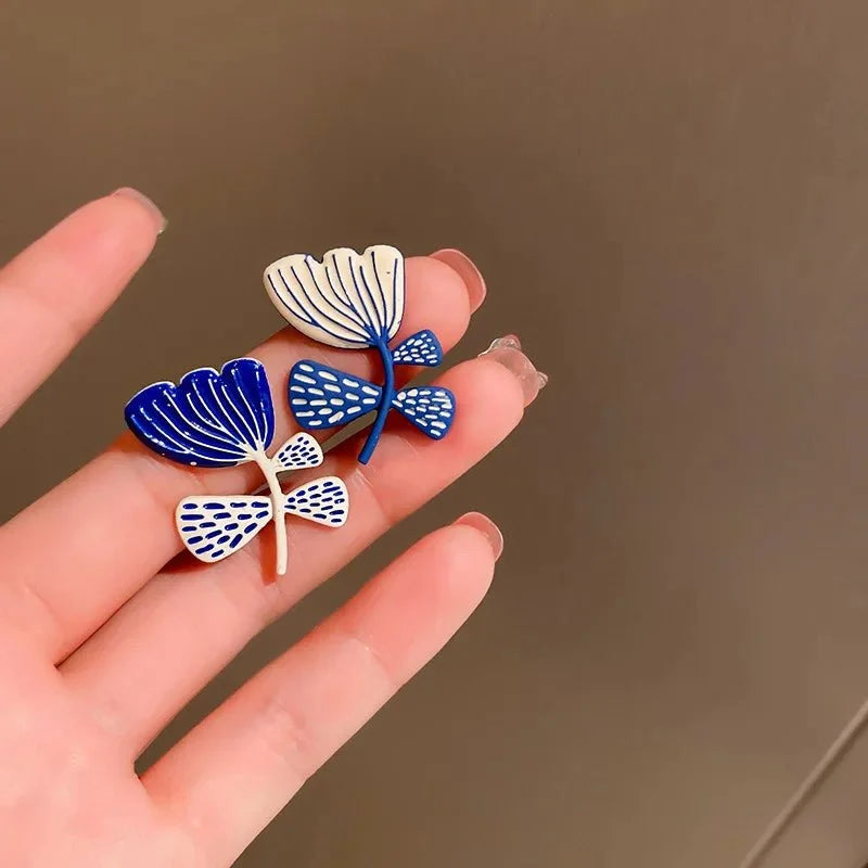 Artistic Blue & White Floral Earrings