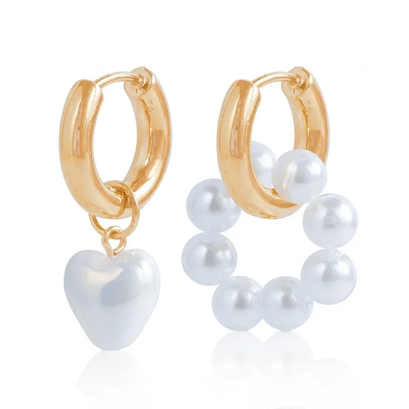 Asymmetrical Dainty Pearl Hoop Earrings