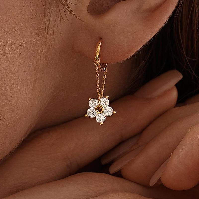 18k Dainty Hoop Floral Dangle Earrings