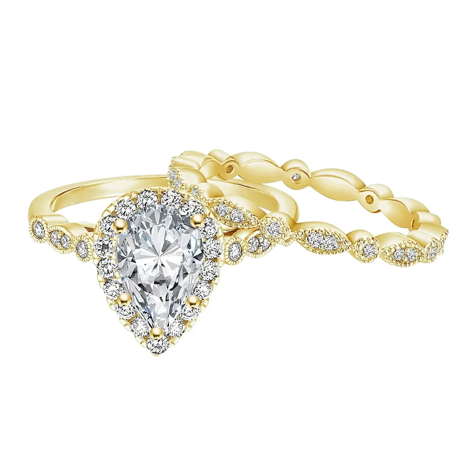 2pc Pear Cut Ring Set