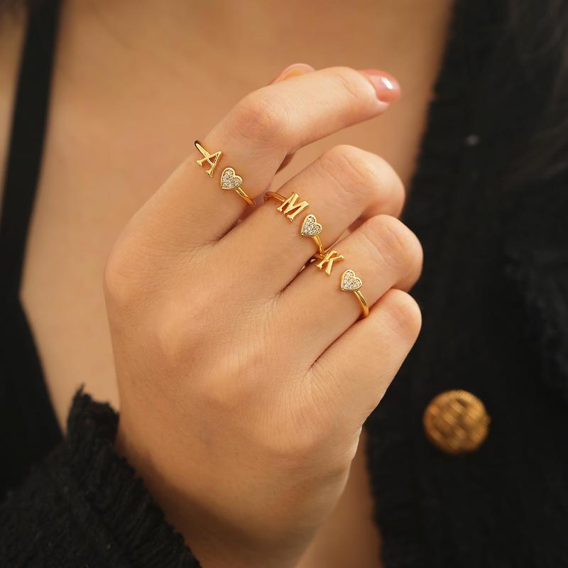 Elegant Heart Accented Serif Letter Initial Ring