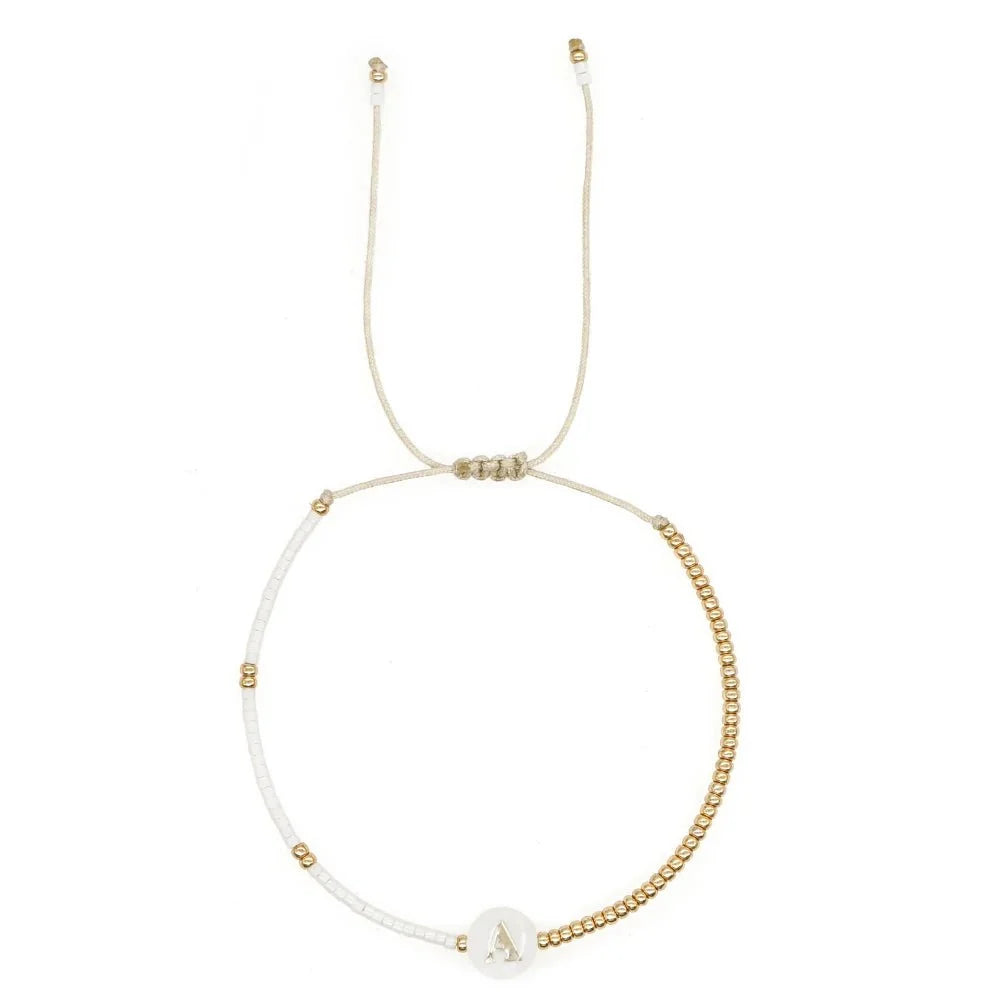 Boho White & Gold Beaded Letter Initial Beaded Bracelets