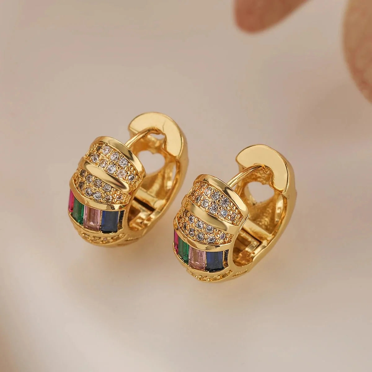 Bold Baguette Scattered Diamond Hoop Earrings