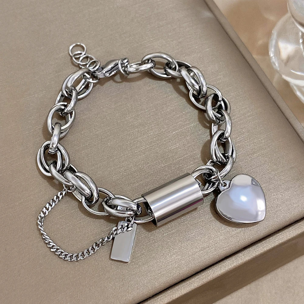 Bold & Chunky Chain Heart Bracelet
