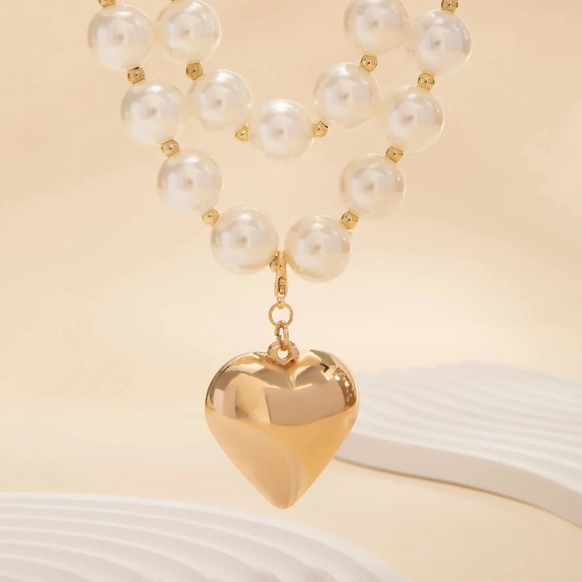 Bold Statement Pearl Layered Heart Necklace