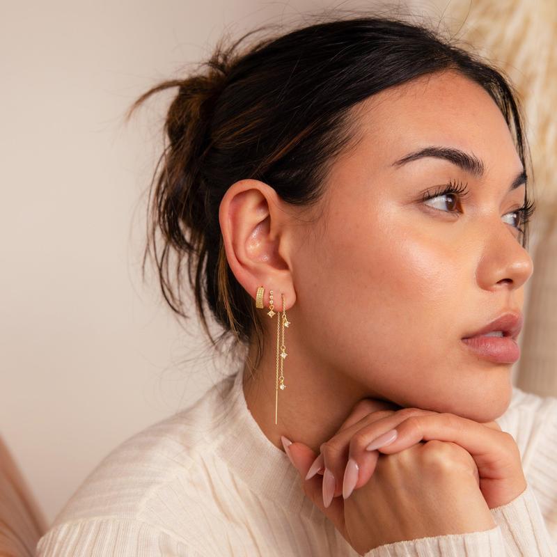 3pc Dainty Diamond Accented Earrings Stack
