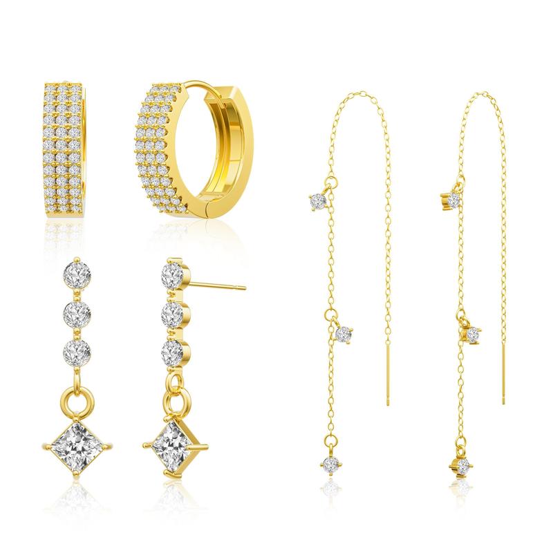 3pc Dainty Diamond Accented Earrings Stack