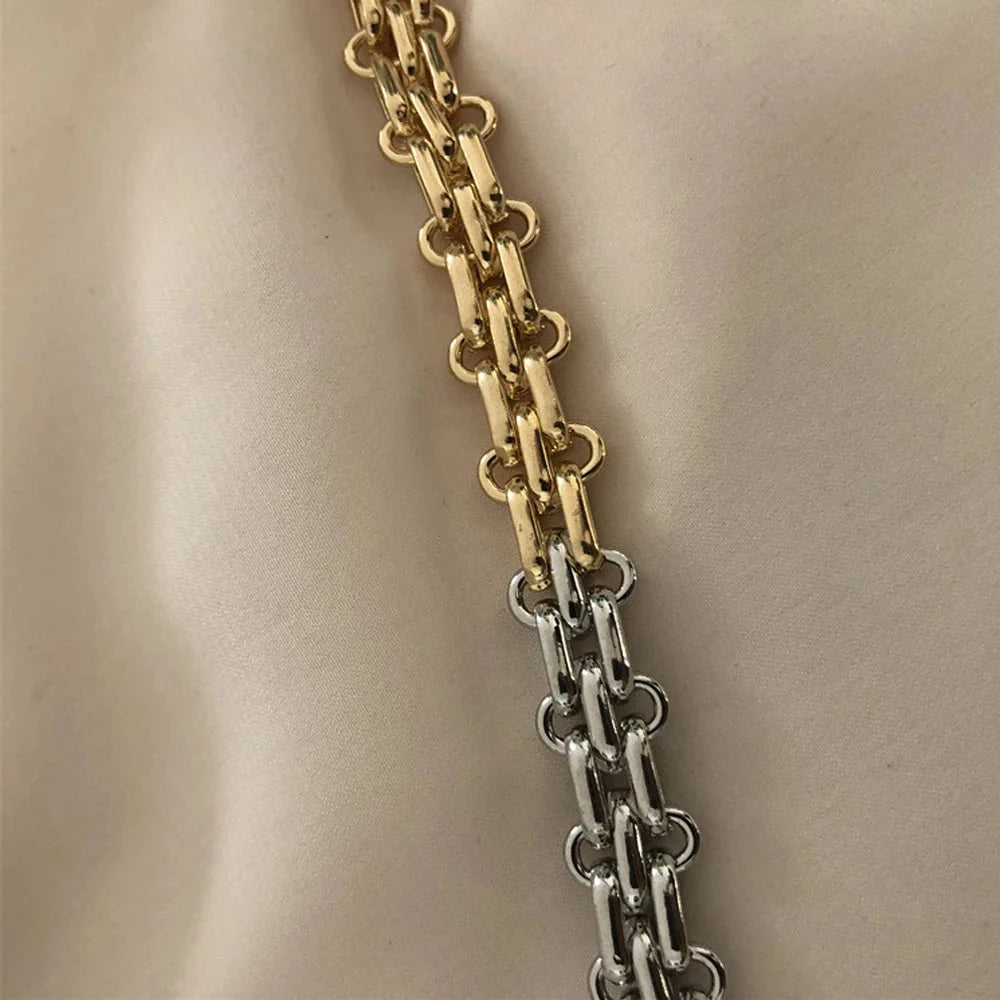 Chunky Two Tone Textured Circle Clasp Bracelet