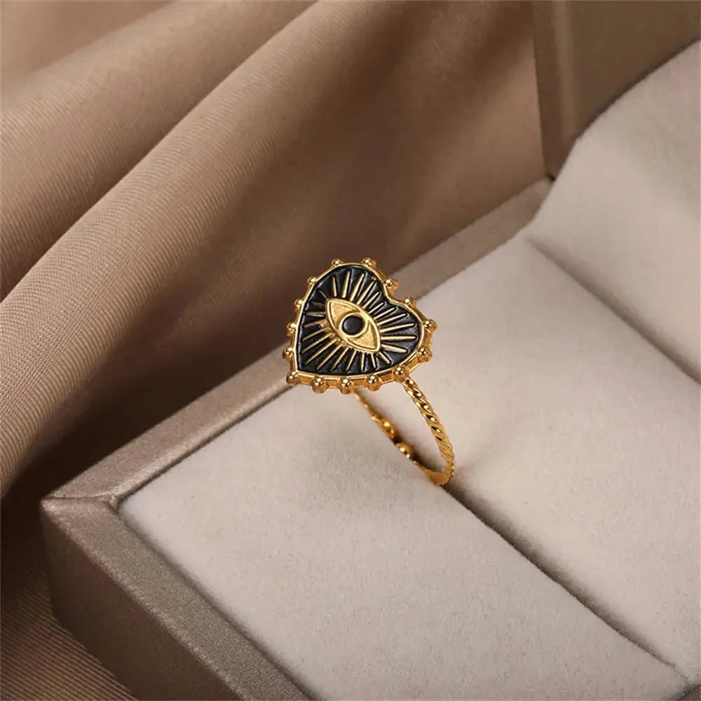 Classy Evil Eye Heart & Rectangle Rings