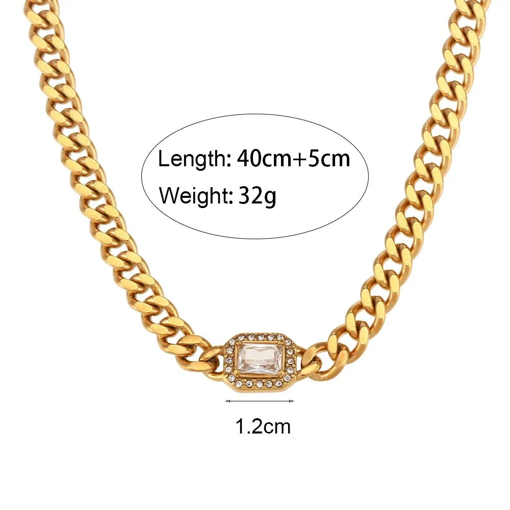 Cuban Chain Square Cut Diamond Choker and Bracelet