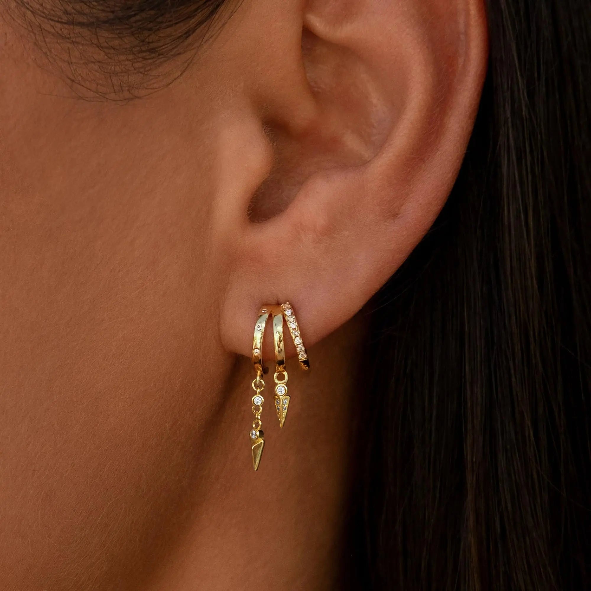 14k Triple Huggie Dangle Earrings Pair