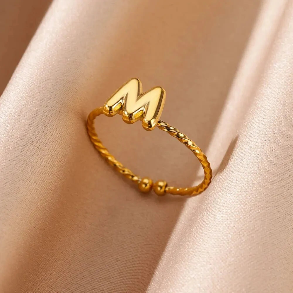 Dainty Adjustable Bubble Letter Initial Ring