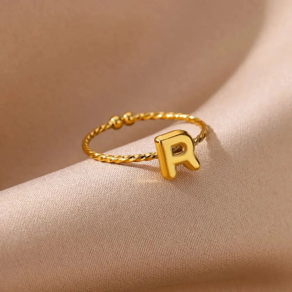 Dainty Adjustable Bubble Letter Initial Ring