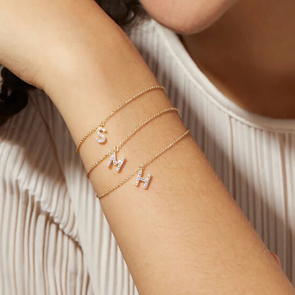 Dainty Chain Diamond Initial Bracelet