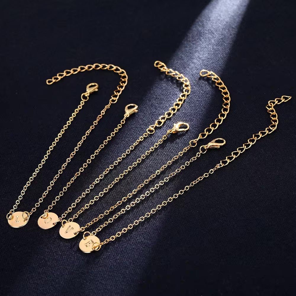 Dainty Chain Letter Initial Charm Bracelet