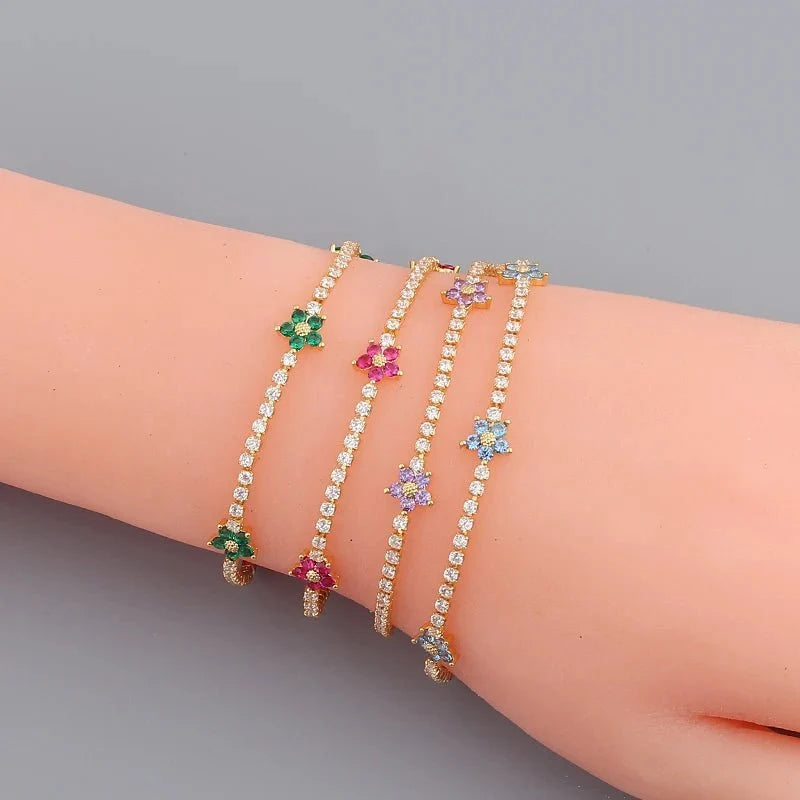 Dainty Diamond Floral Bracelets and Earrings
