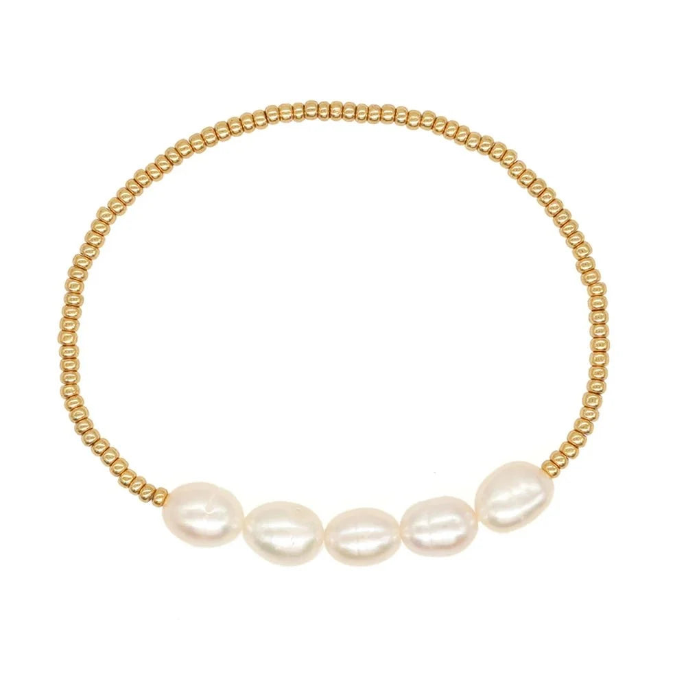 Dainty Gold Beaded Pearl Bracelets