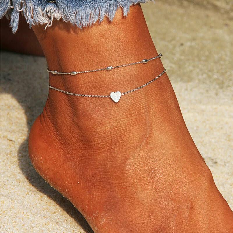2pc Dainty Heart Anklet Set