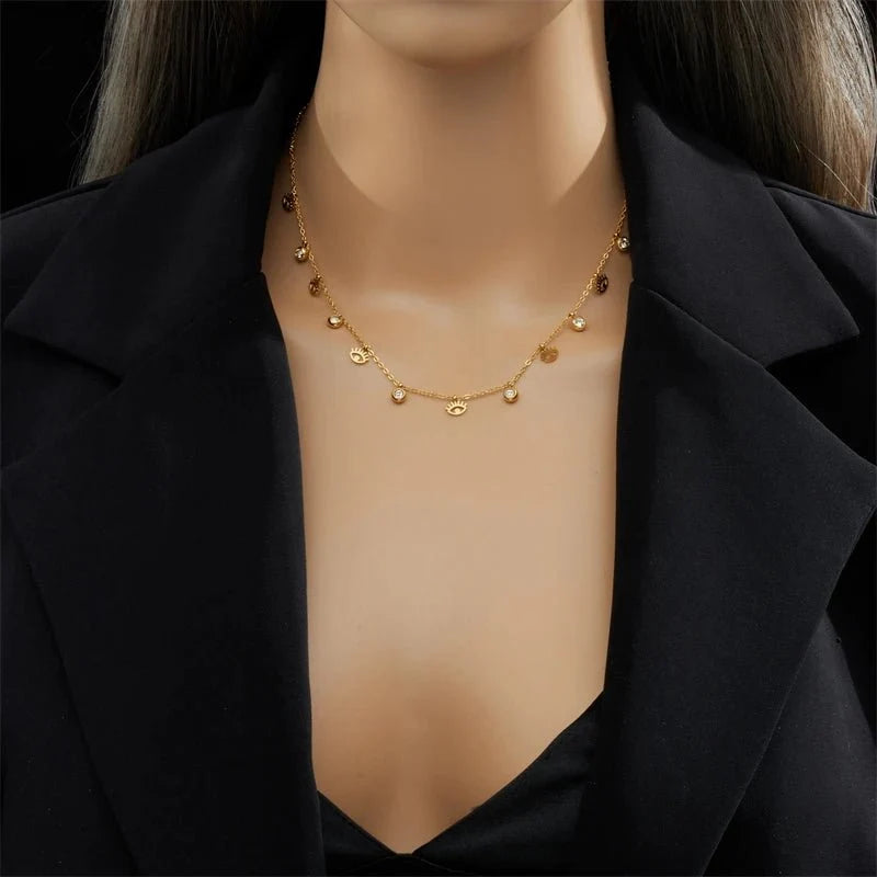 Dainty Minimal Evil Eye Diamond Necklace