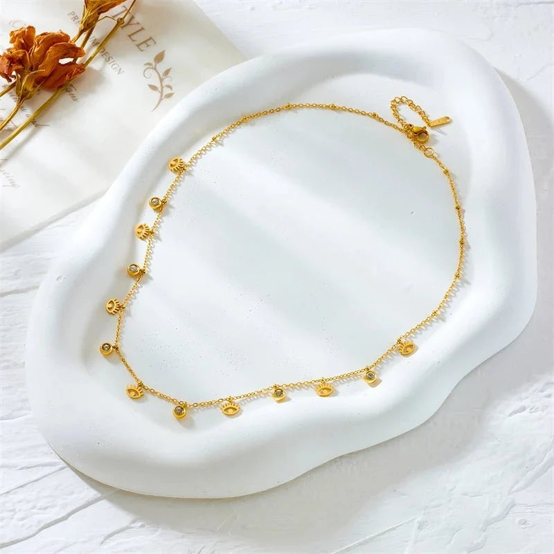 Dainty Minimal Evil Eye Diamond Necklace