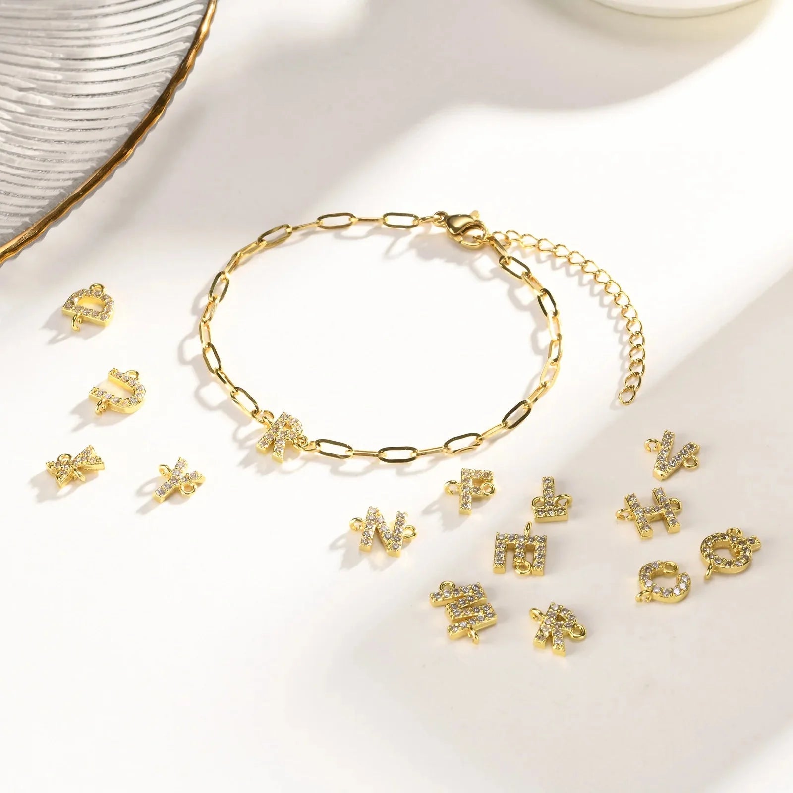 Dainty Thin Paperclip Letter Initial Bracelet