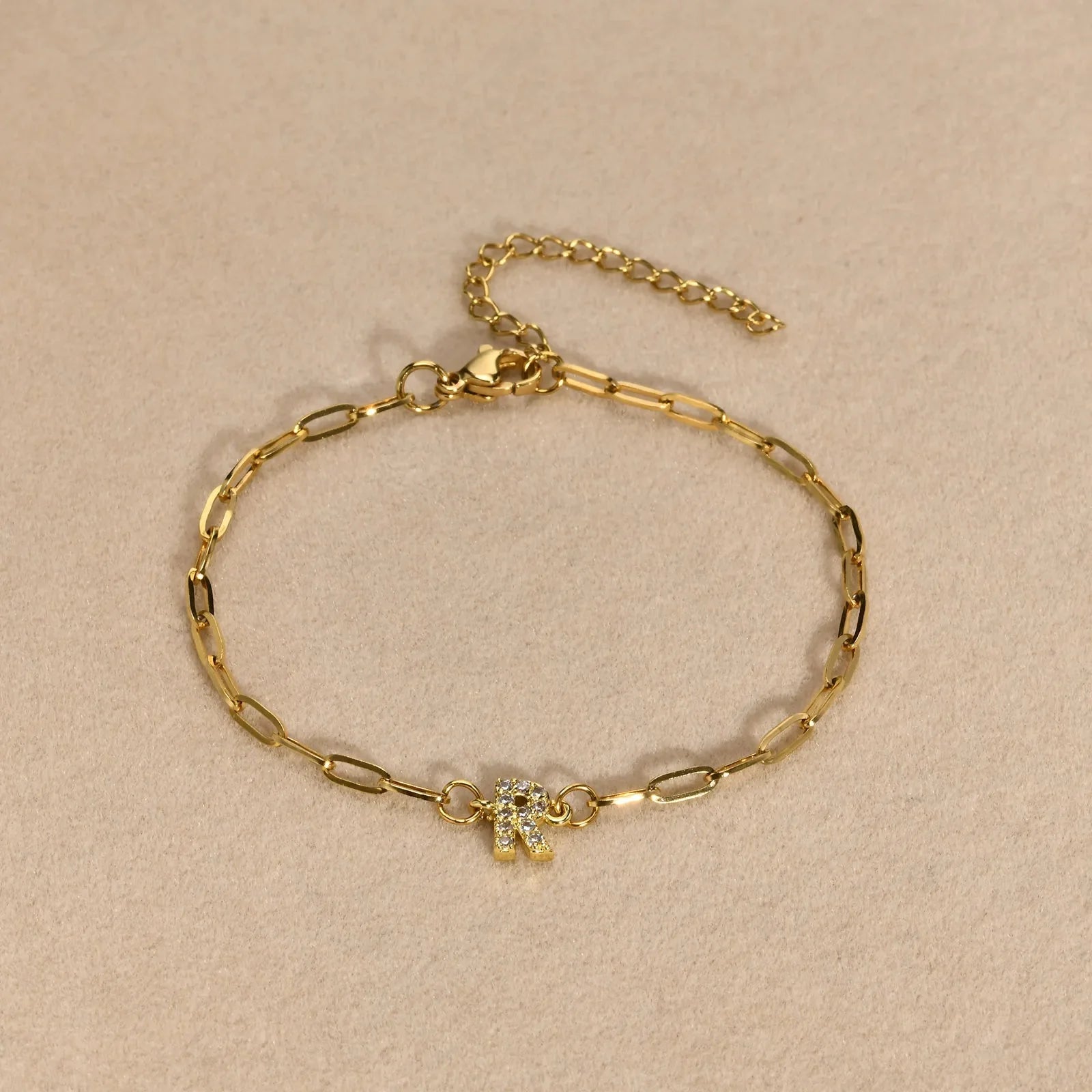 Dainty Thin Paperclip Letter Initial Bracelet