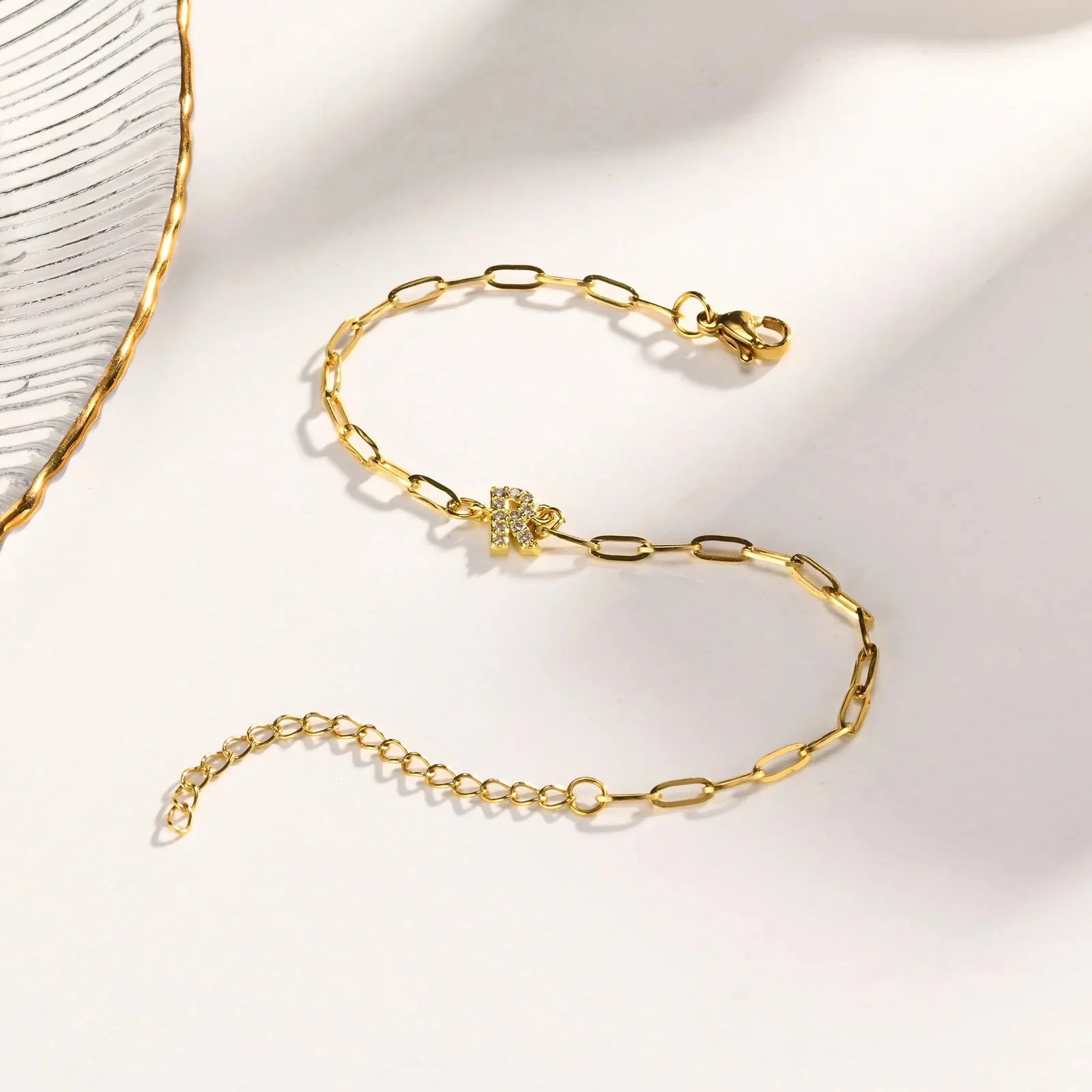 Dainty Thin Paperclip Letter Initial Bracelet