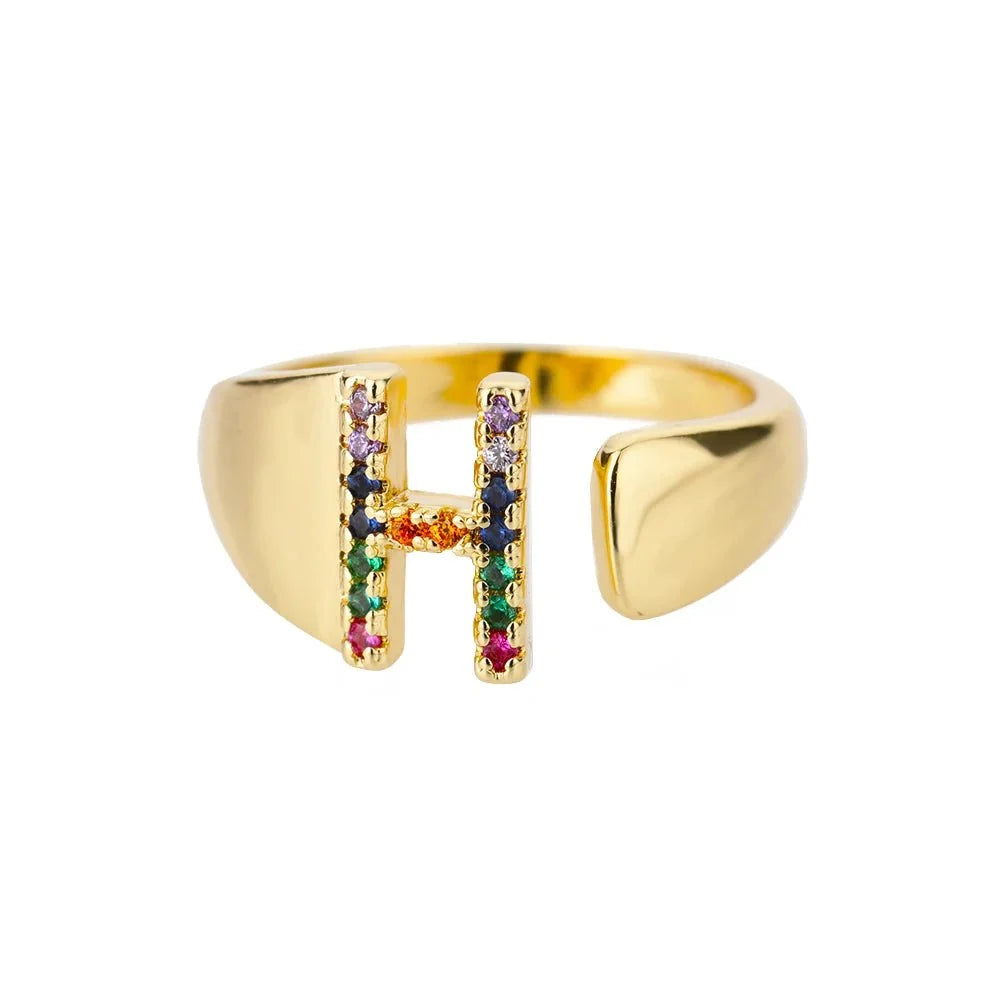 Dazzling Rainbow Custom Letter Initial Rings