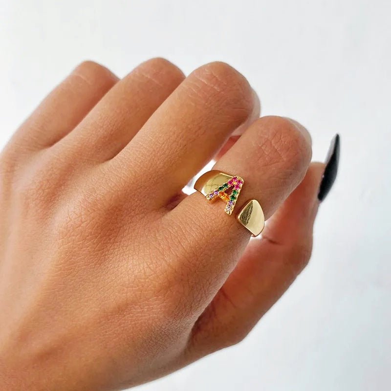Dazzling Rainbow Custom Letter Initial Rings