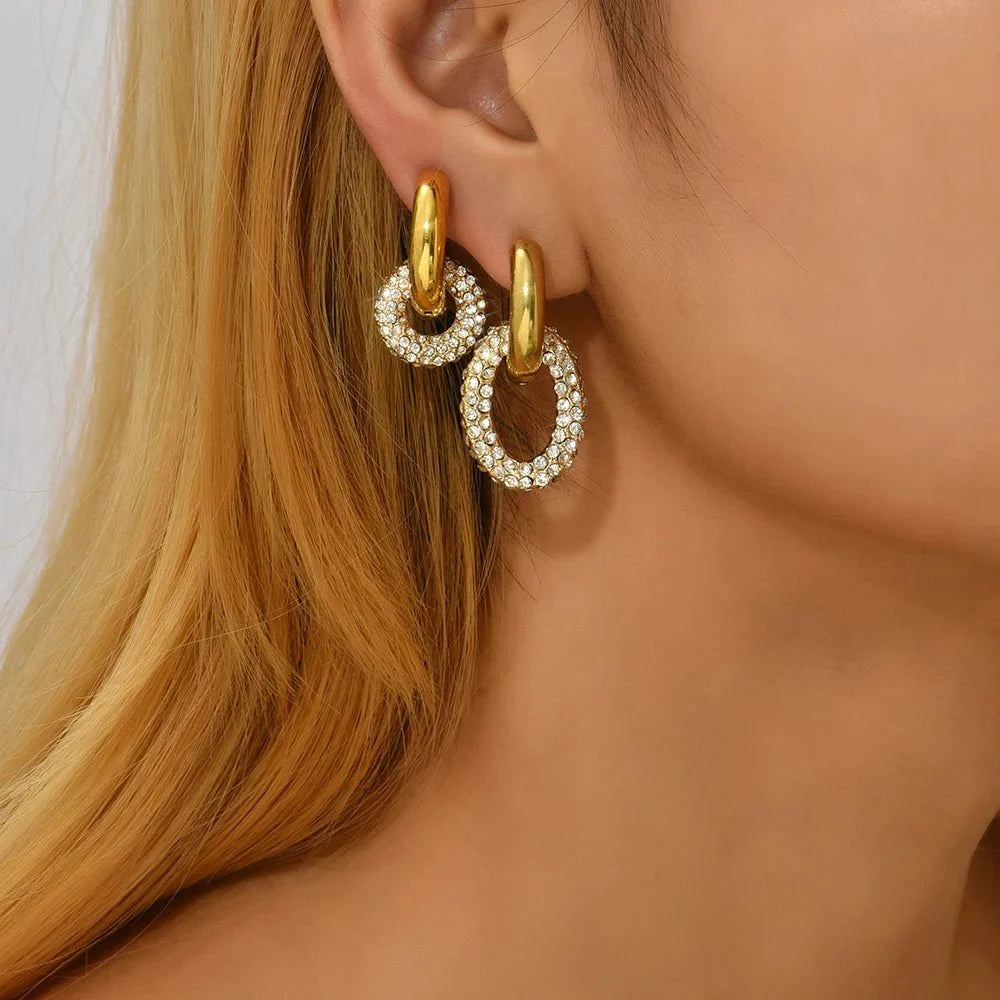 Dual Diamond Circle Huggie Earrings