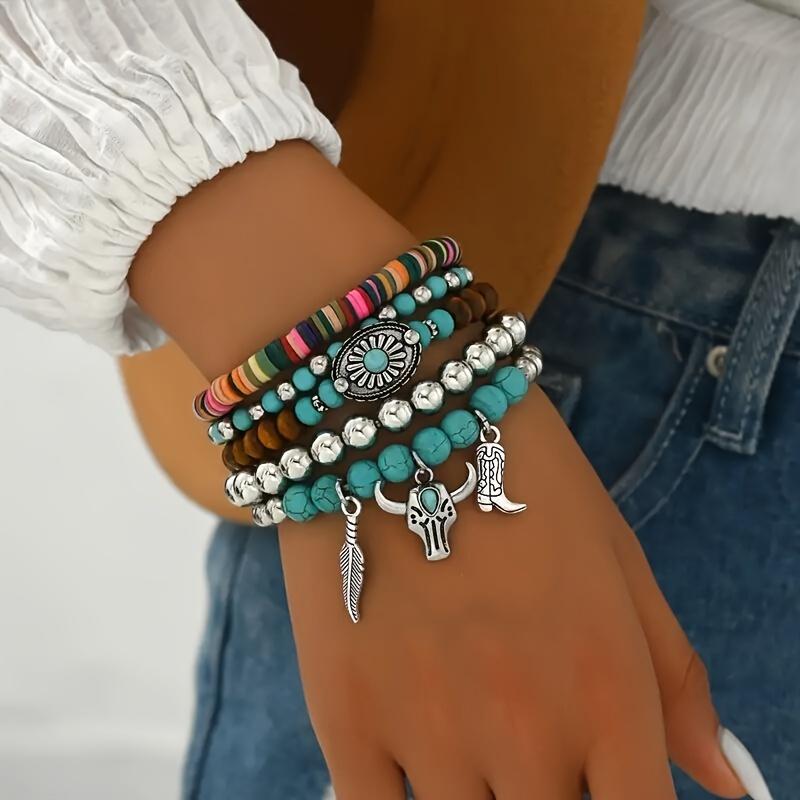 5pc Boho Style Turquoise Bracelet Stack