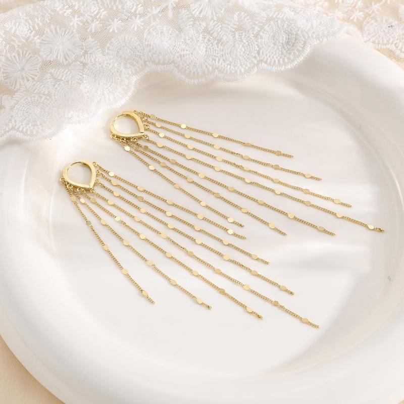 14k Tassel Chain Hoop Earrings