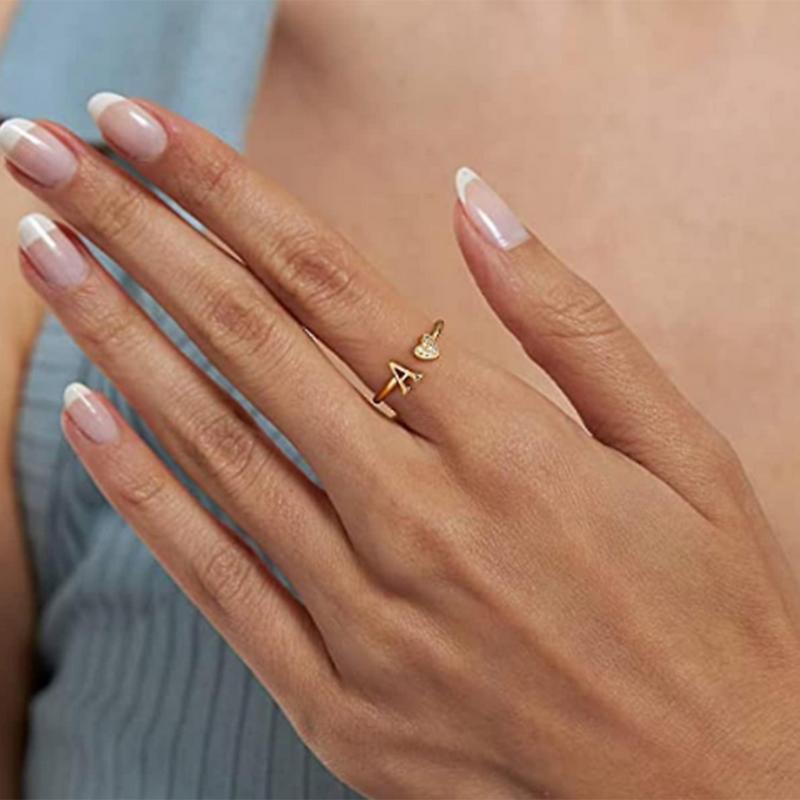 Elegant Heart Accented Serif Letter Initial Ring