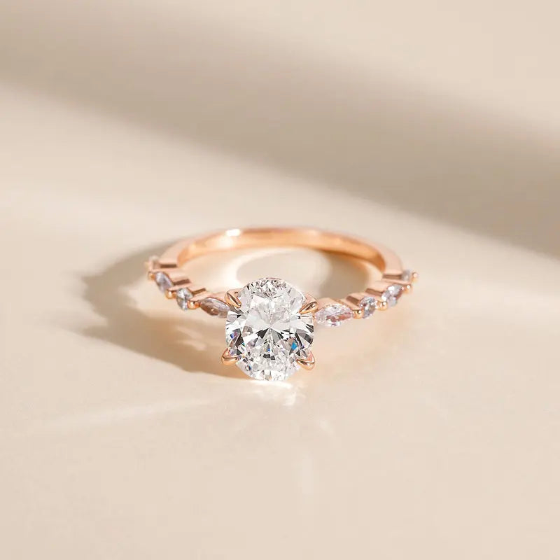 S925 3CT Elegant Oval Set Moissanite Accented Band Ring