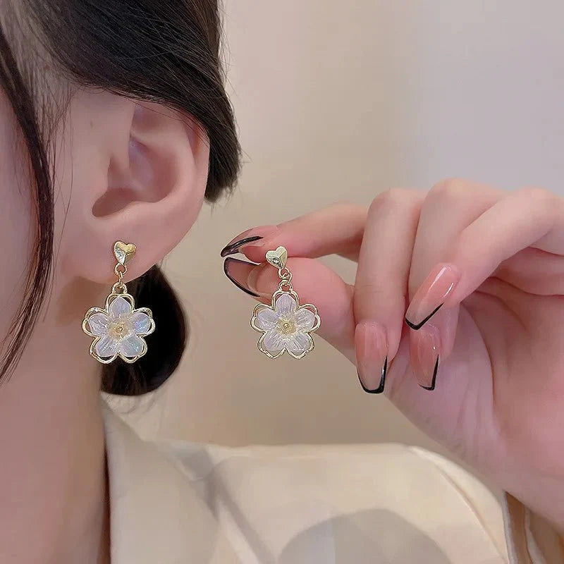 Elegant Gold Accented Floral Earrings
