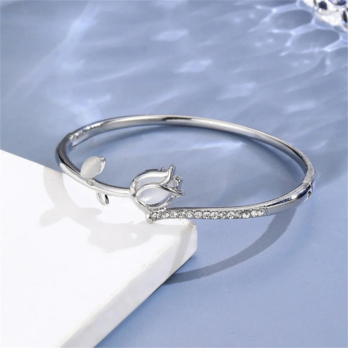 Elegant Tulip Opal Diamond Accented Bracelet