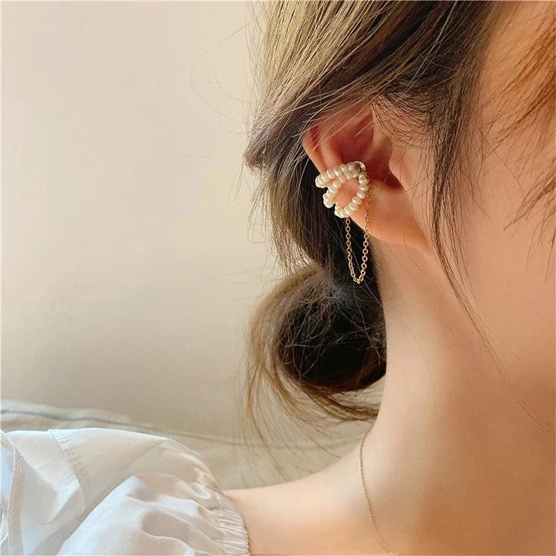 Elegant Wrapped Pearls Dangle Earring Cuff