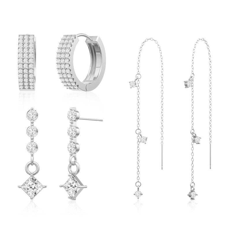 3pc Dainty Diamond Accented Earrings Stack