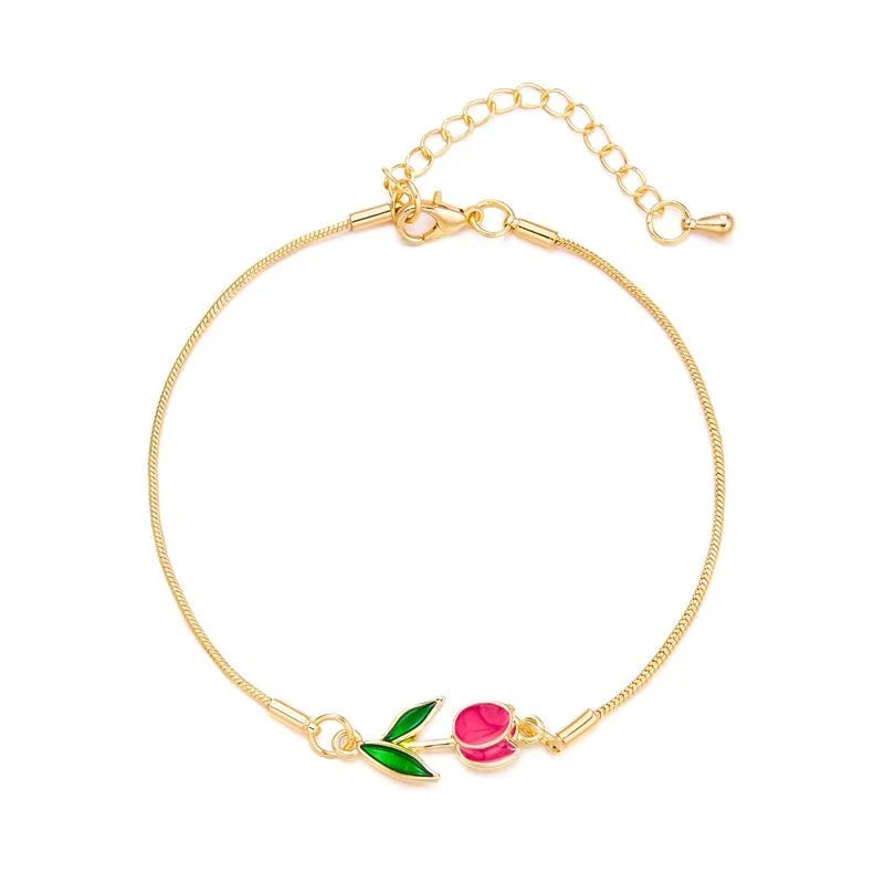 Feminine Floral Tulip Bracelet and Necklace Set