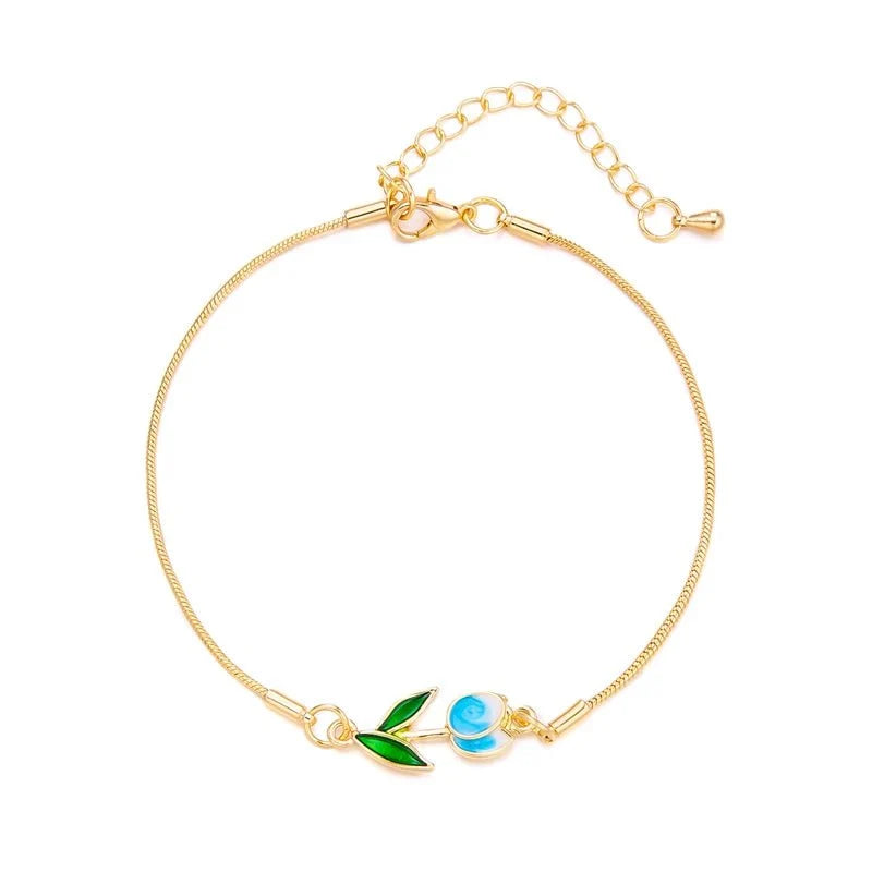 Feminine Floral Tulip Bracelet and Necklace Set