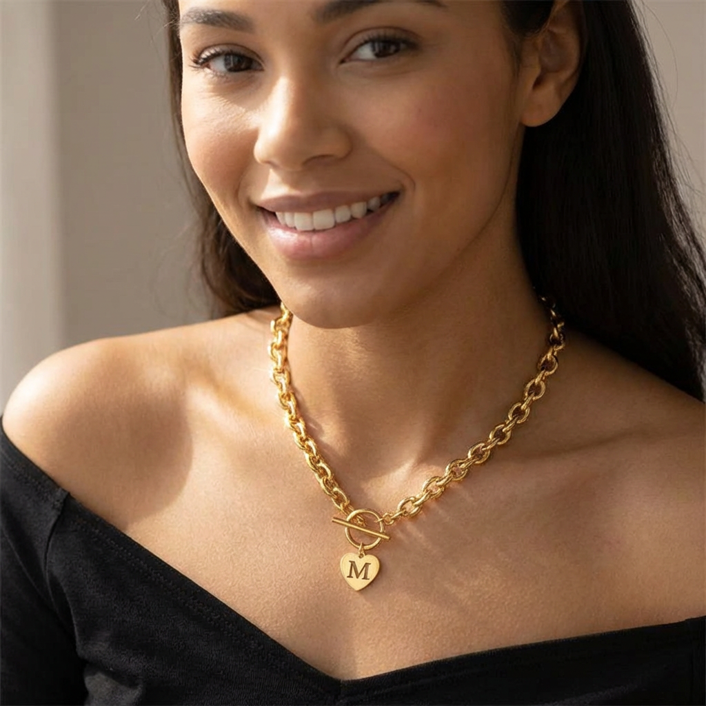 Paperclip Heart Letter Initial Choker Necklace