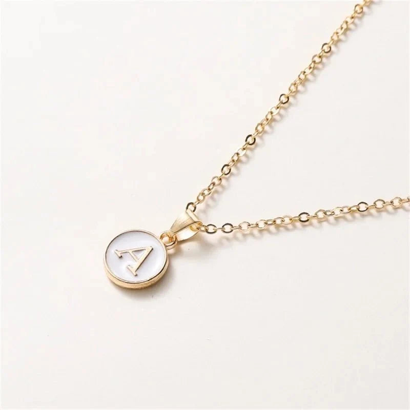 Gold Accented Circle Letter Initial Necklace