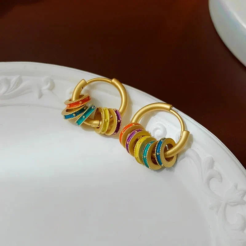 Gold Accented Colorful Circles Necklace and Earrings