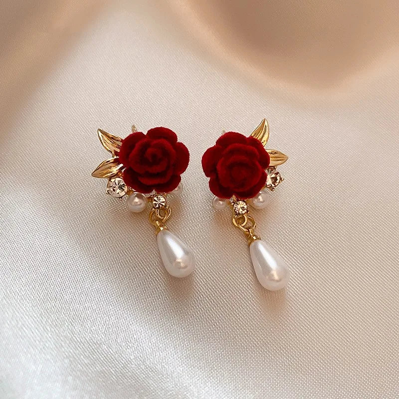 Gold Accented Rose Diamond Pearl Earrings